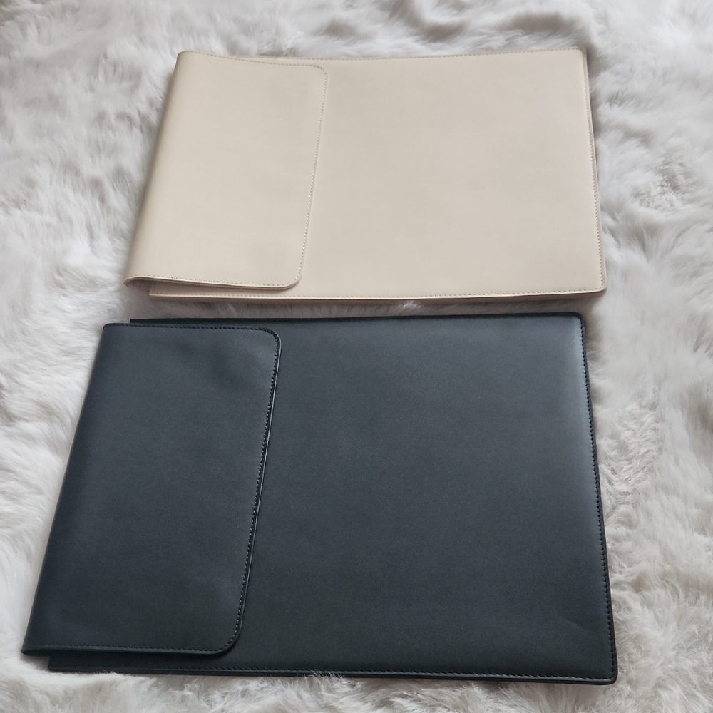 Elegant Leather Laptop Sleeves - Black and Off White
